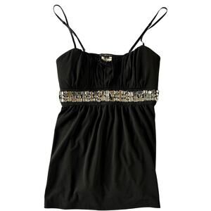 Rampage Womens Size Medium Black Y2K Babydoll Tank Top Embellished Rhinestone